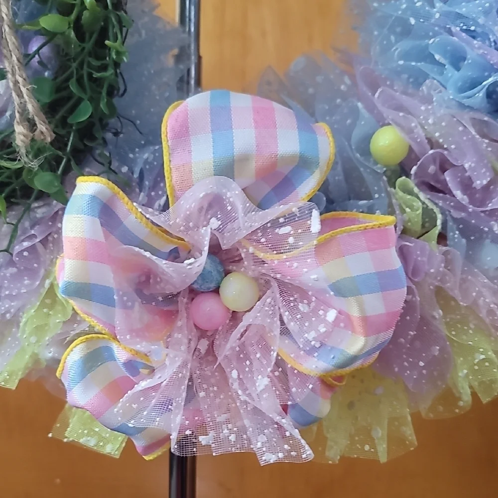 Pastel Easter Wreath with Bunny Accent